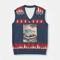 Vintage Japanese Ukiyoe Siberian Husky V-Neck Knit Sweater Vest Cute Sleeping Animal Gift