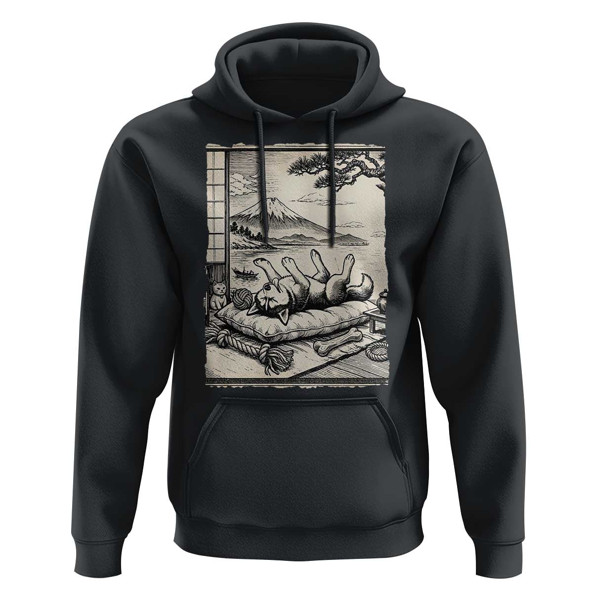 Vintage Japanese Ukiyoe Siberian Husky Hoodie Cute Sleeping Animal Gift
