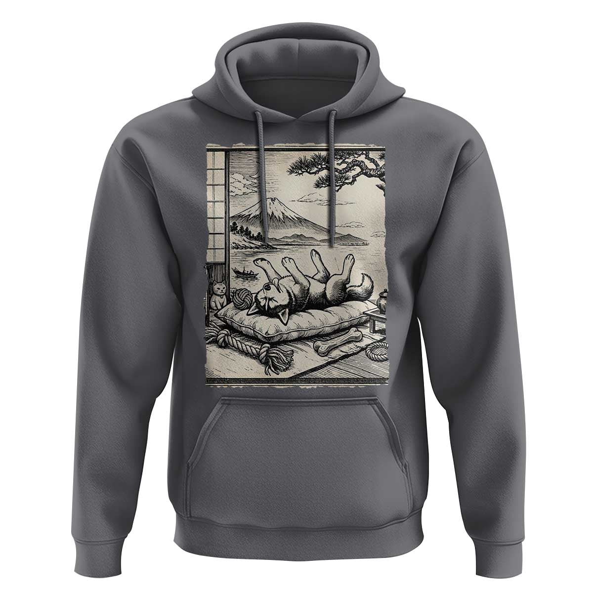 Vintage Japanese Ukiyoe Siberian Husky Hoodie Cute Sleeping Animal Gift