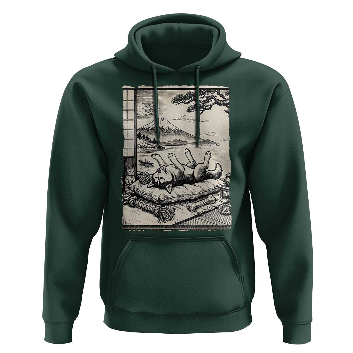 Vintage Japanese Ukiyoe Siberian Husky Hoodie Cute Sleeping Animal Gift