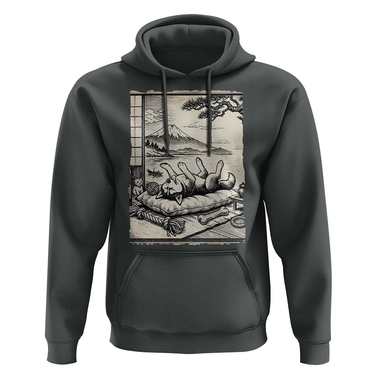 Vintage Japanese Ukiyoe Siberian Husky Hoodie Cute Sleeping Animal Gift