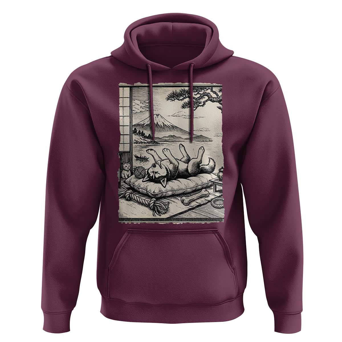 Vintage Japanese Ukiyoe Siberian Husky Hoodie Cute Sleeping Animal Gift