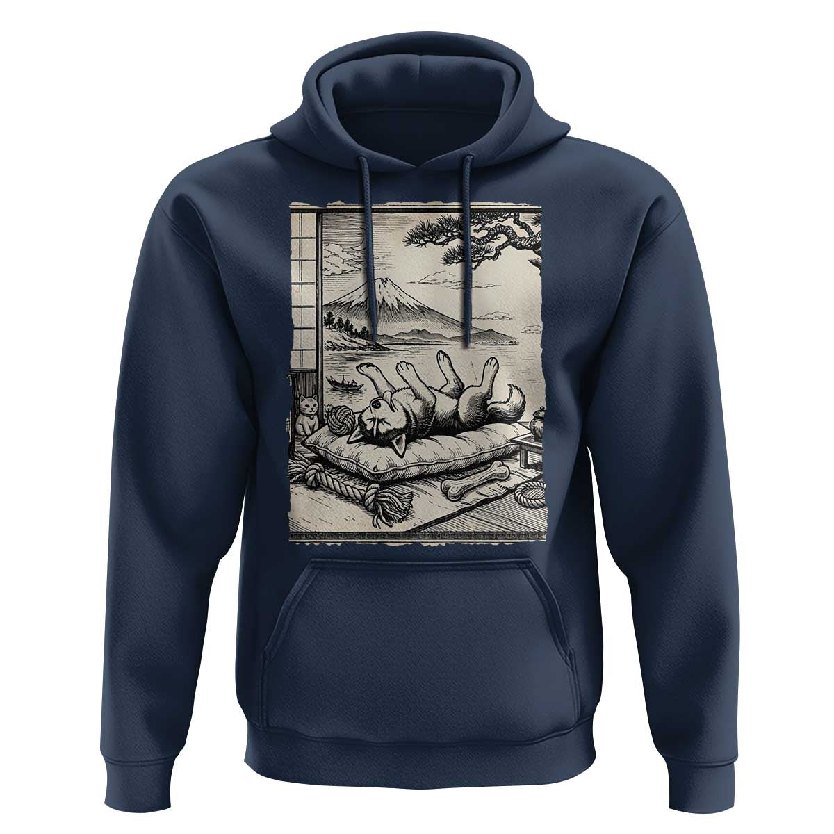 Vintage Japanese Ukiyoe Siberian Husky Hoodie Cute Sleeping Animal Gift