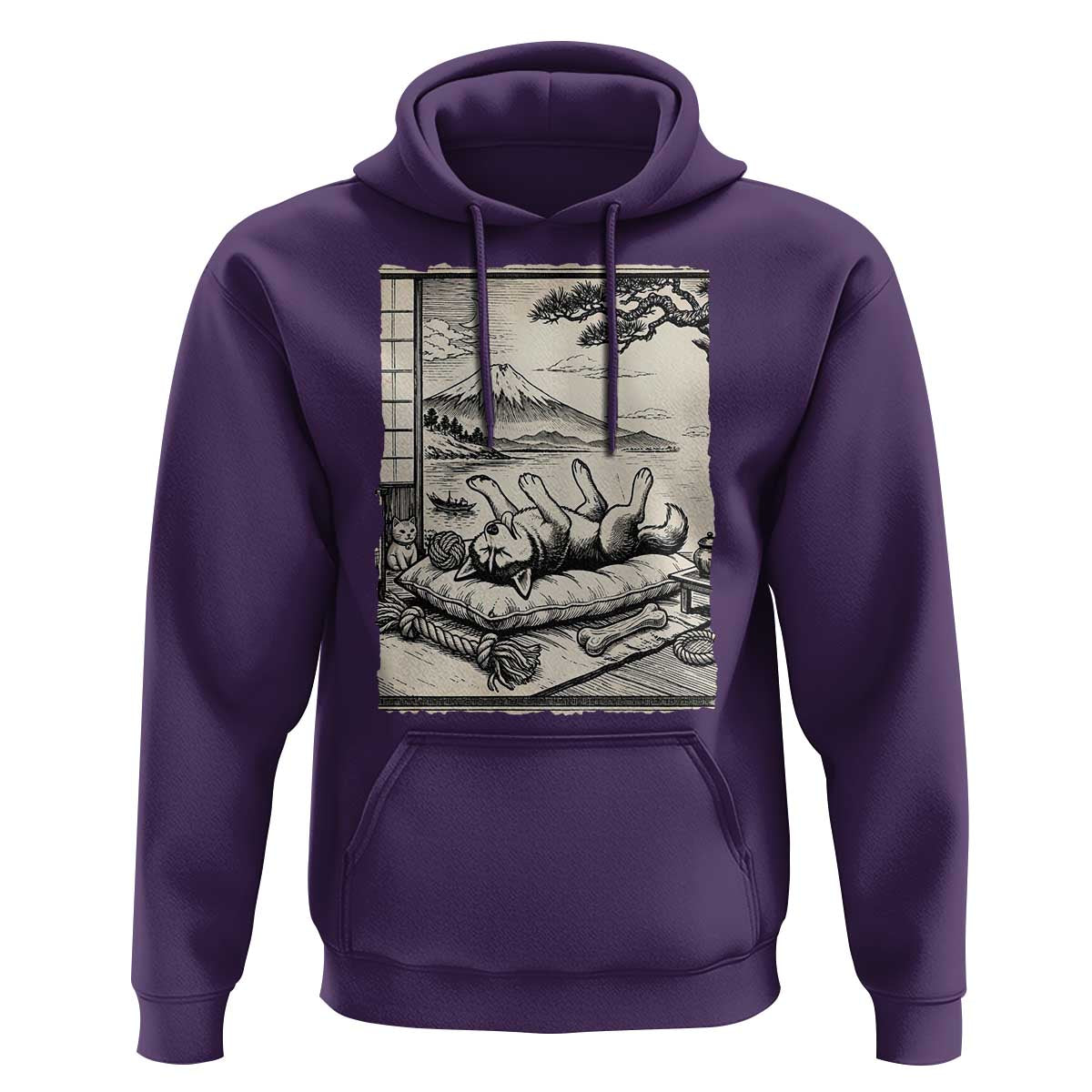 Vintage Japanese Ukiyoe Siberian Husky Hoodie Cute Sleeping Animal Gift