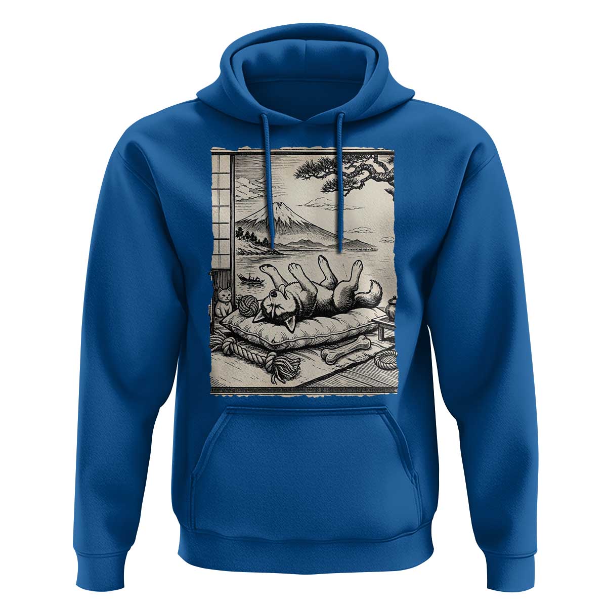 Vintage Japanese Ukiyoe Siberian Husky Hoodie Cute Sleeping Animal Gift
