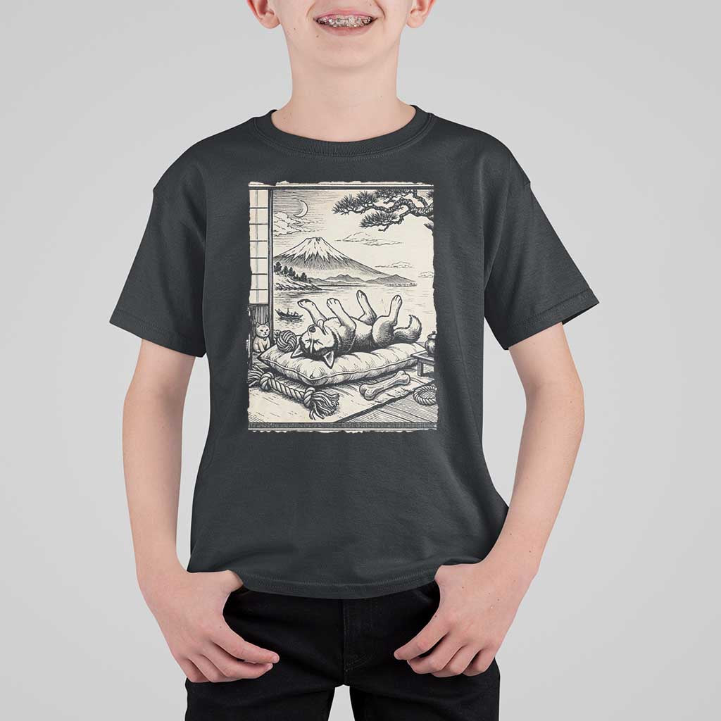 Vintage Japanese Ukiyoe Siberian Husky T Shirt For Kid Cute Sleeping Animal Gift