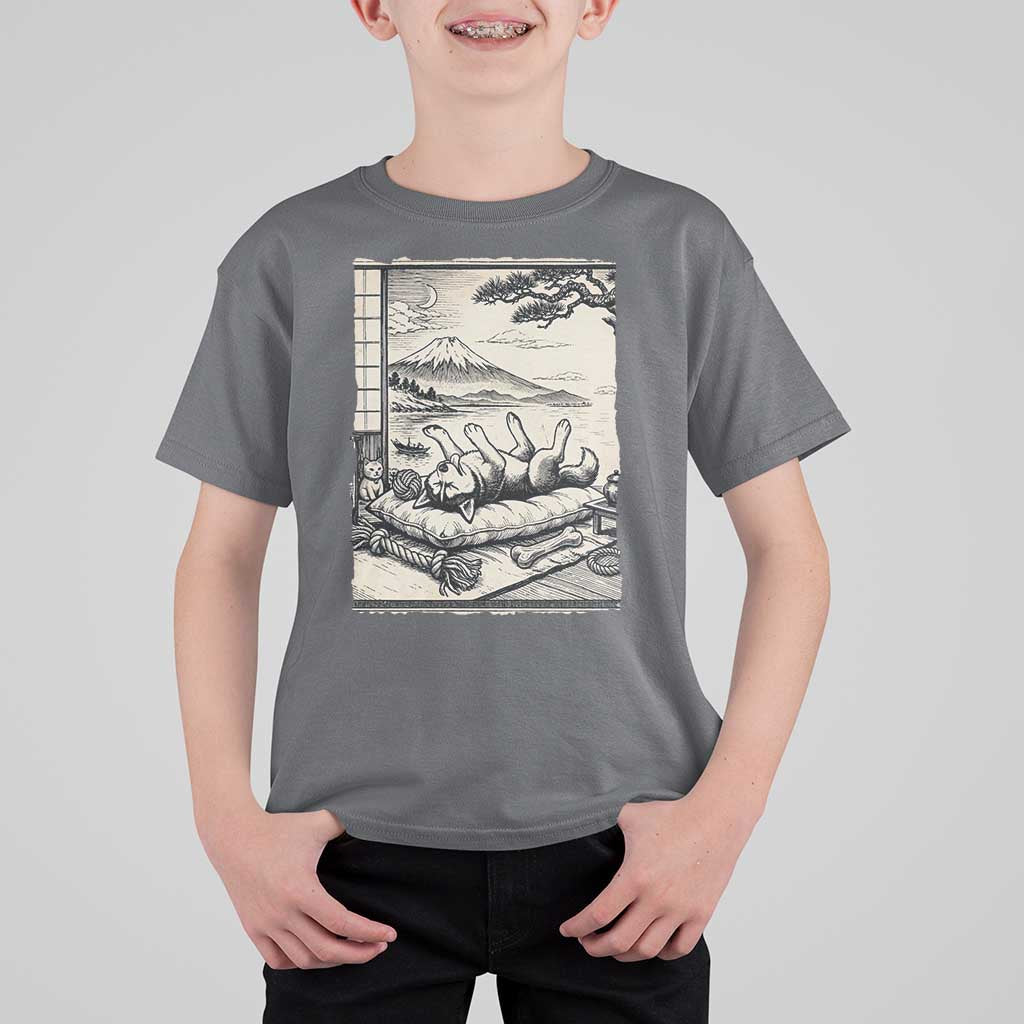 Vintage Japanese Ukiyoe Siberian Husky T Shirt For Kid Cute Sleeping Animal Gift