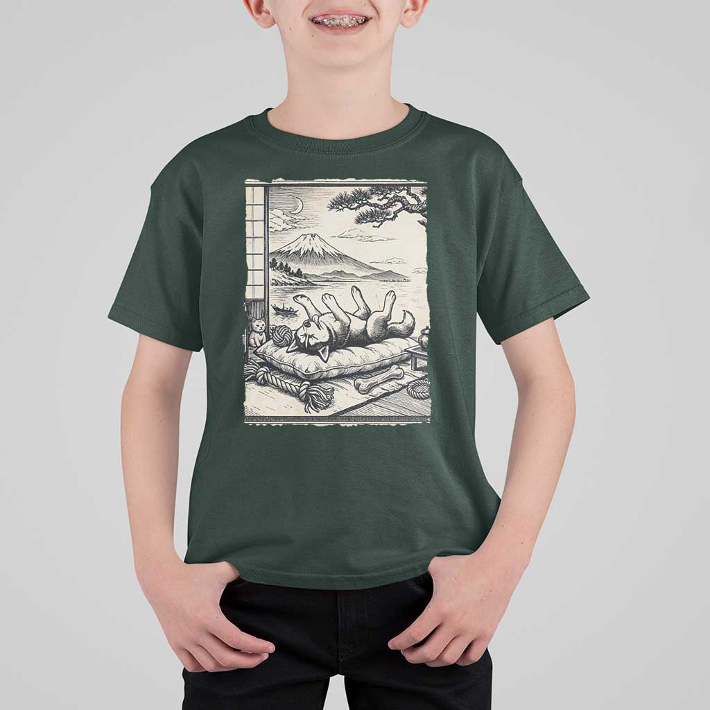 Vintage Japanese Ukiyoe Siberian Husky T Shirt For Kid Cute Sleeping Animal Gift