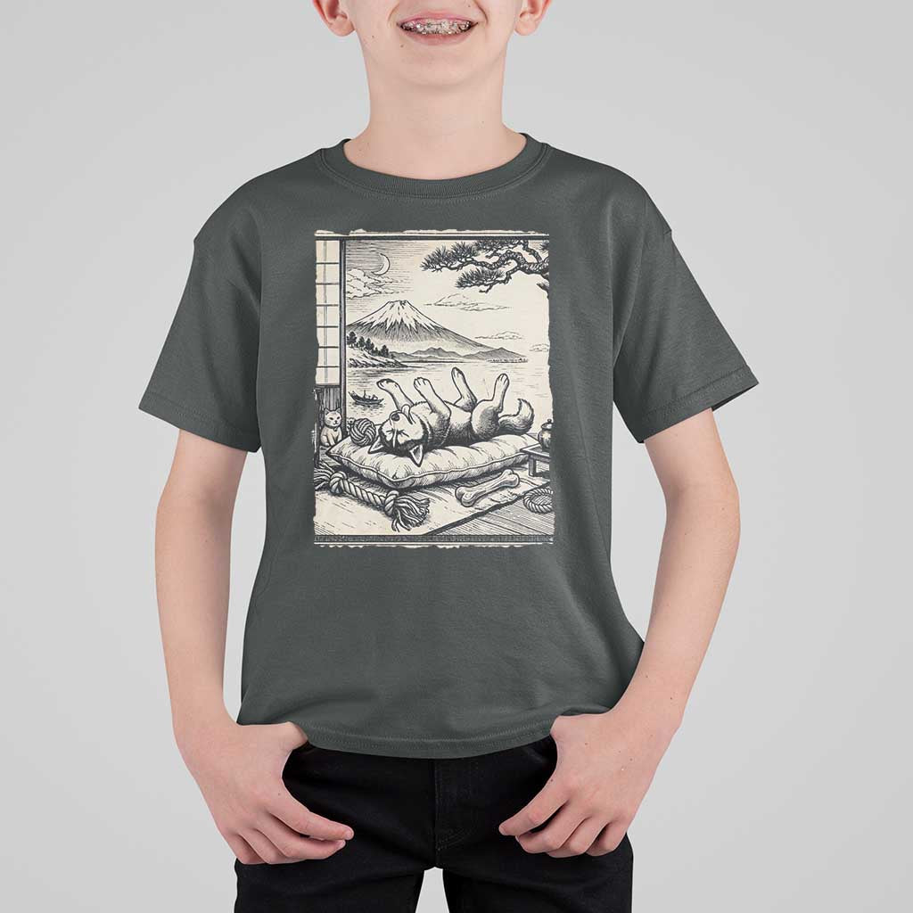 Vintage Japanese Ukiyoe Siberian Husky T Shirt For Kid Cute Sleeping Animal Gift