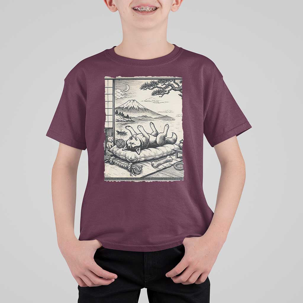 Vintage Japanese Ukiyoe Siberian Husky T Shirt For Kid Cute Sleeping Animal Gift