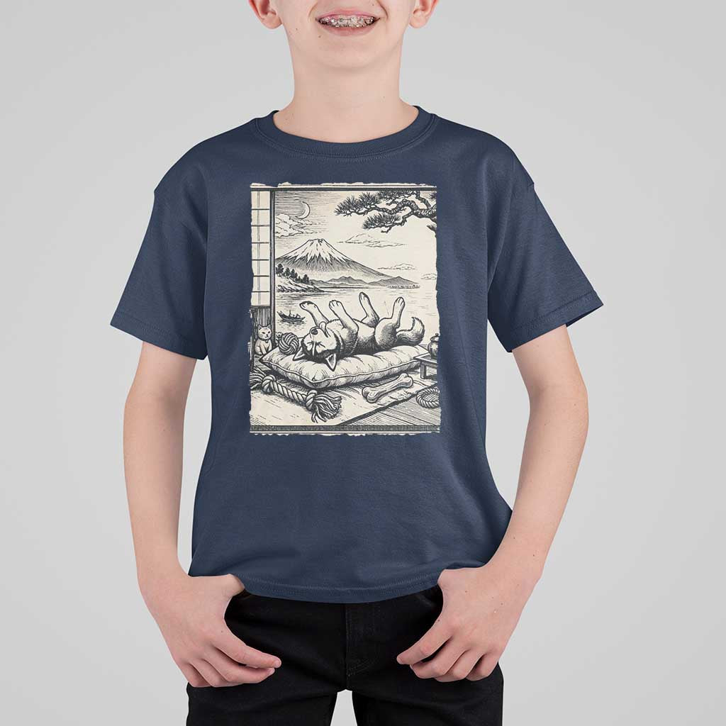 Vintage Japanese Ukiyoe Siberian Husky T Shirt For Kid Cute Sleeping Animal Gift
