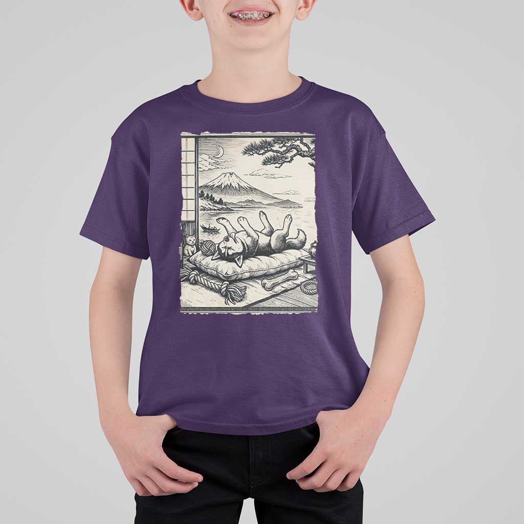 Vintage Japanese Ukiyoe Siberian Husky T Shirt For Kid Cute Sleeping Animal Gift