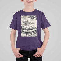 Vintage Japanese Ukiyoe Siberian Husky T Shirt For Kid Cute Sleeping Animal Gift