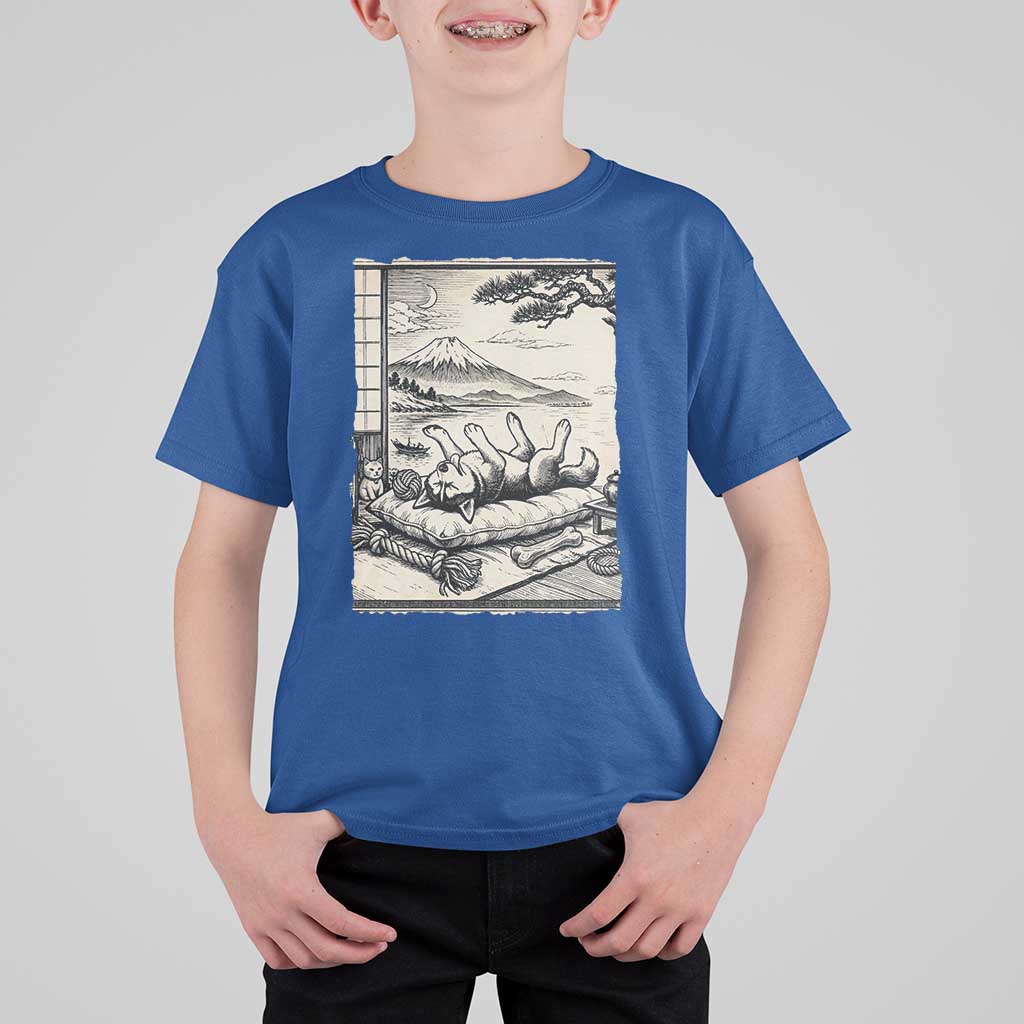 Vintage Japanese Ukiyoe Siberian Husky T Shirt For Kid Cute Sleeping Animal Gift