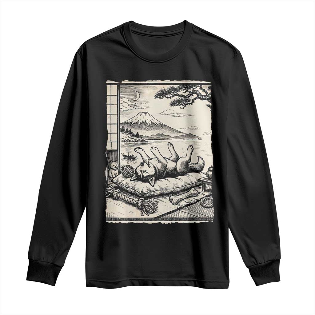 Vintage Japanese Ukiyoe Siberian Husky Long Sleeve Shirt Cute Sleeping Animal Gift