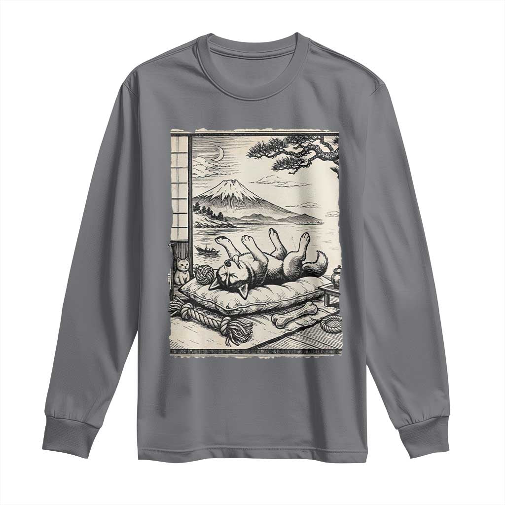 Vintage Japanese Ukiyoe Siberian Husky Long Sleeve Shirt Cute Sleeping Animal Gift