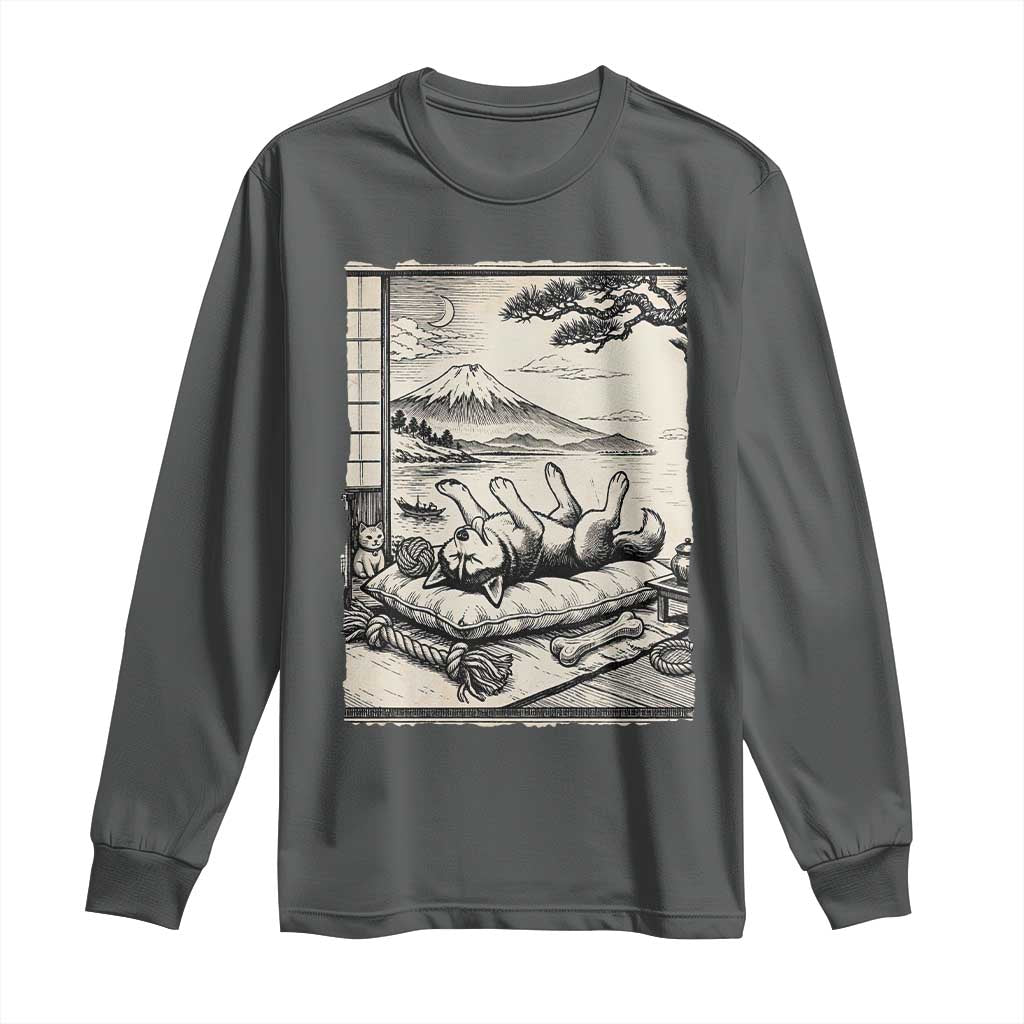 Vintage Japanese Ukiyoe Siberian Husky Long Sleeve Shirt Cute Sleeping Animal Gift