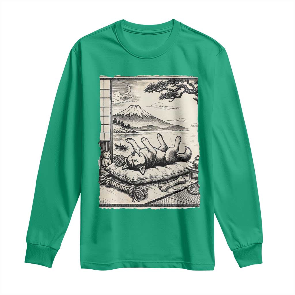 Vintage Japanese Ukiyoe Siberian Husky Long Sleeve Shirt Cute Sleeping Animal Gift