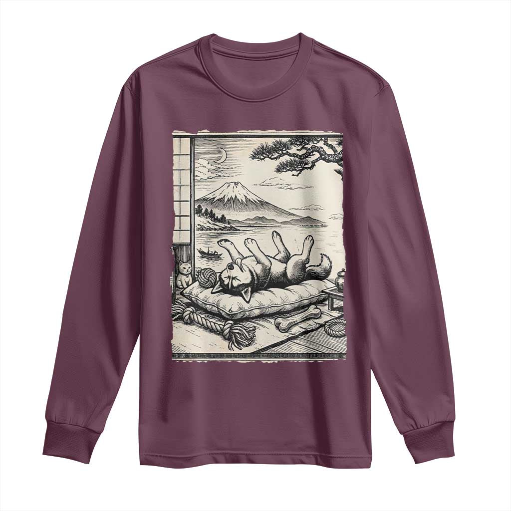 Vintage Japanese Ukiyoe Siberian Husky Long Sleeve Shirt Cute Sleeping Animal Gift
