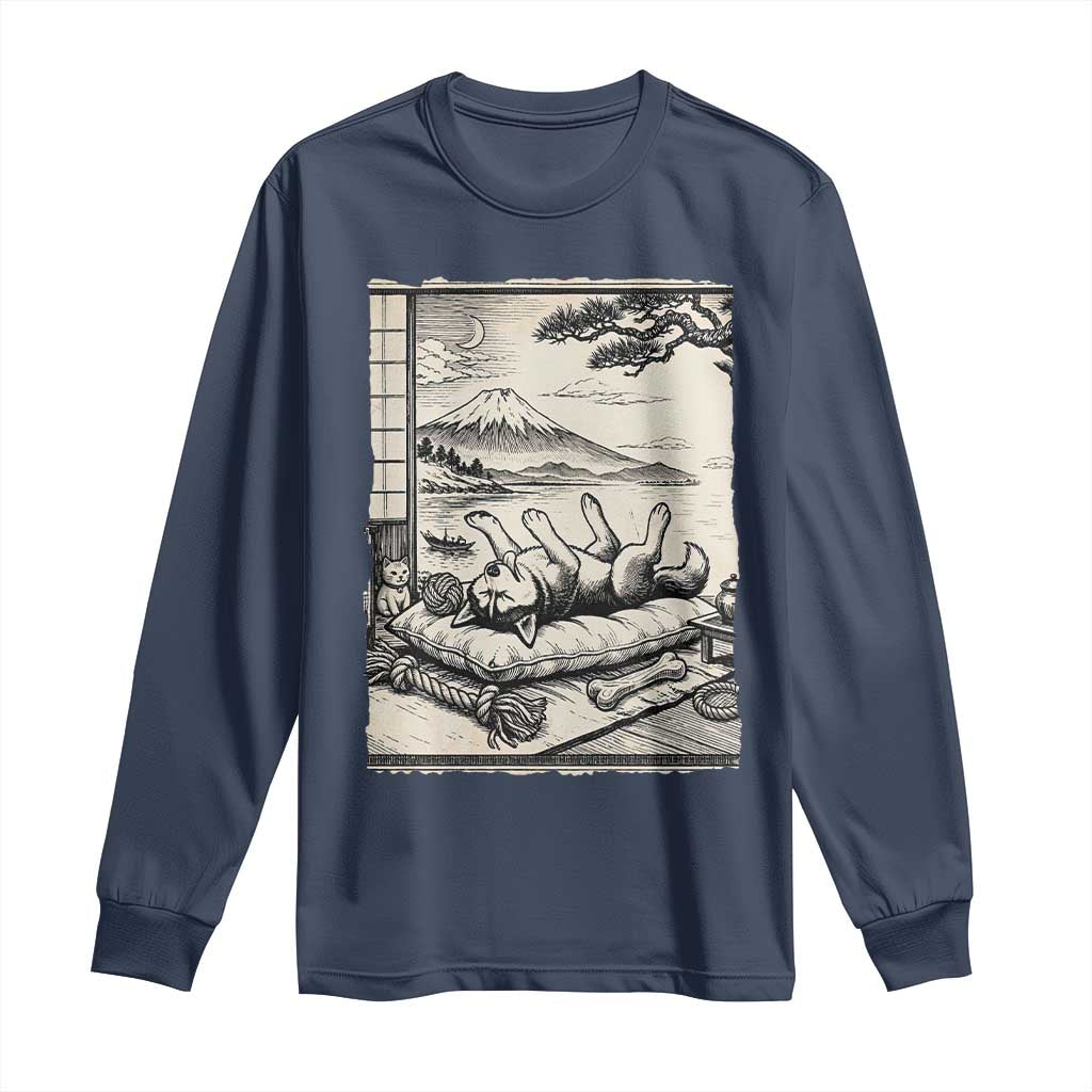Vintage Japanese Ukiyoe Siberian Husky Long Sleeve Shirt Cute Sleeping Animal Gift