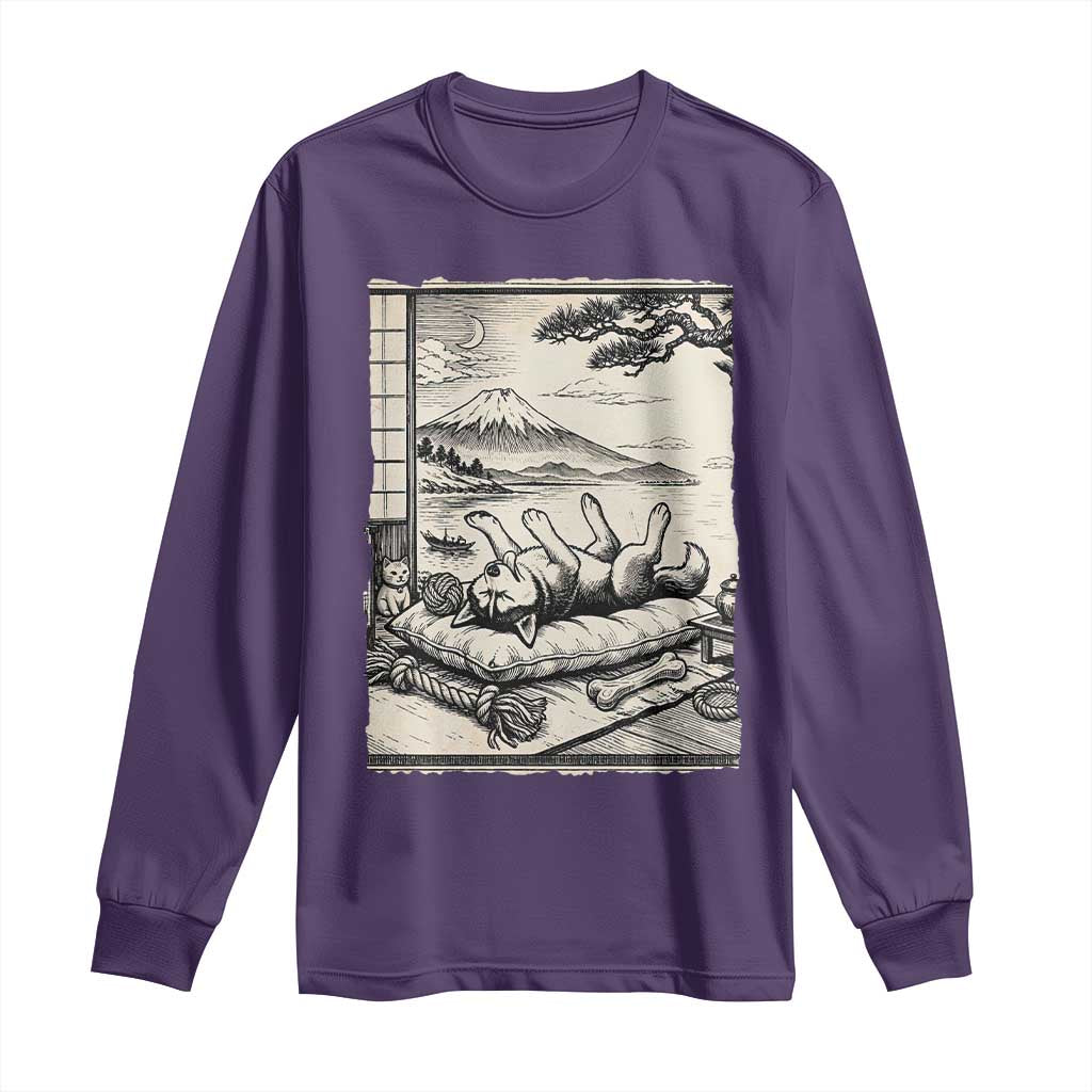 Vintage Japanese Ukiyoe Siberian Husky Long Sleeve Shirt Cute Sleeping Animal Gift