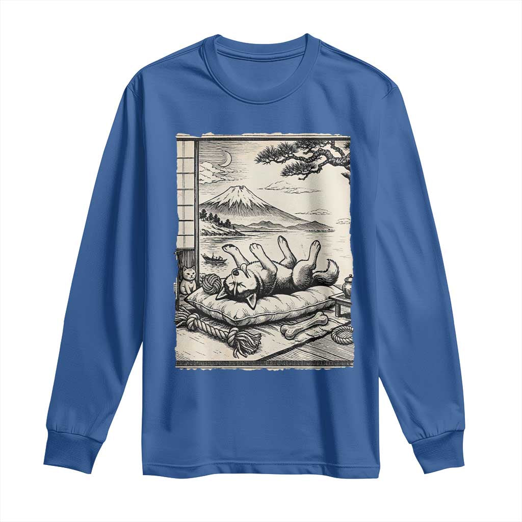 Vintage Japanese Ukiyoe Siberian Husky Long Sleeve Shirt Cute Sleeping Animal Gift