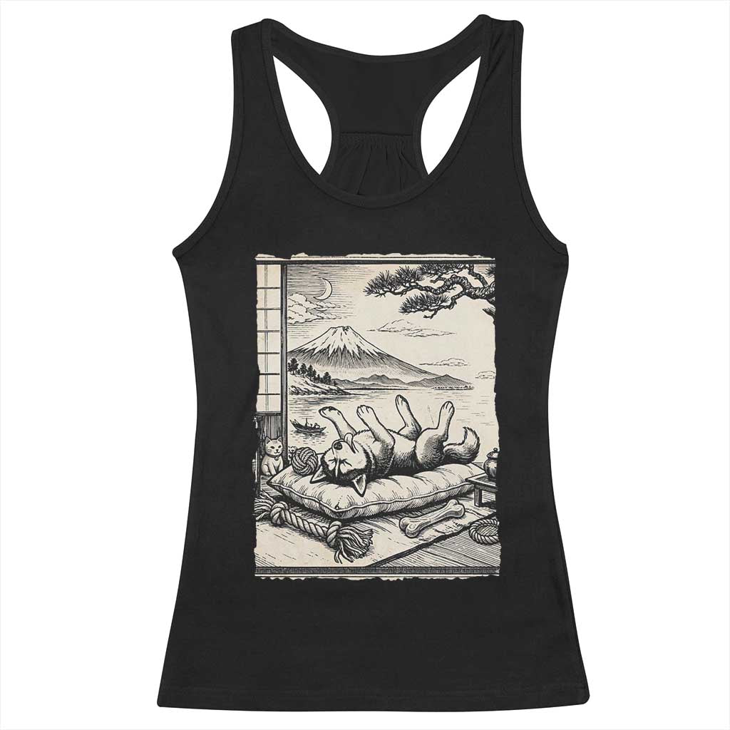 Vintage Japanese Ukiyoe Siberian Husky Racerback Tank Top Cute Sleeping Animal Gift