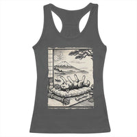 Vintage Japanese Ukiyoe Siberian Husky Racerback Tank Top Cute Sleeping Animal Gift