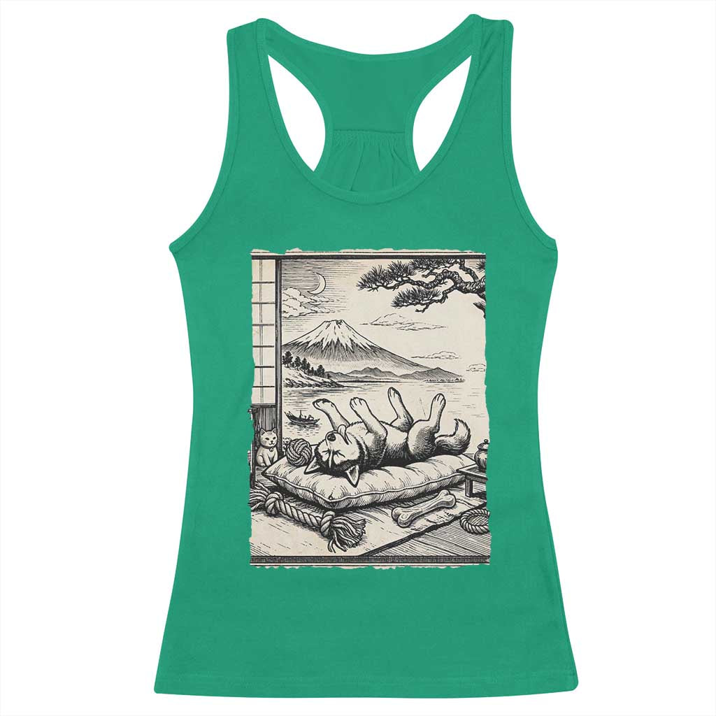 Vintage Japanese Ukiyoe Siberian Husky Racerback Tank Top Cute Sleeping Animal Gift