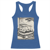 Vintage Japanese Ukiyoe Siberian Husky Racerback Tank Top Cute Sleeping Animal Gift