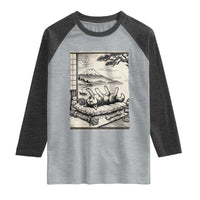 Vintage Japanese Ukiyoe Siberian Husky Raglan Shirt Cute Sleeping Animal Gift