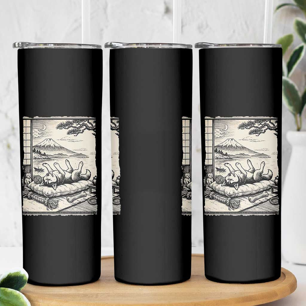 Vintage Japanese Ukiyoe Siberian Husky Skinny Tumbler Cute Sleeping Animal Gift