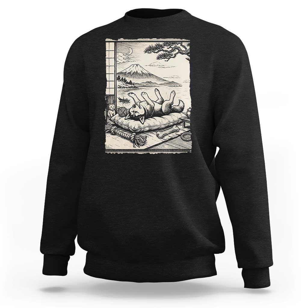 Vintage Japanese Ukiyoe Siberian Husky Sweatshirt Cute Sleeping Animal Gift