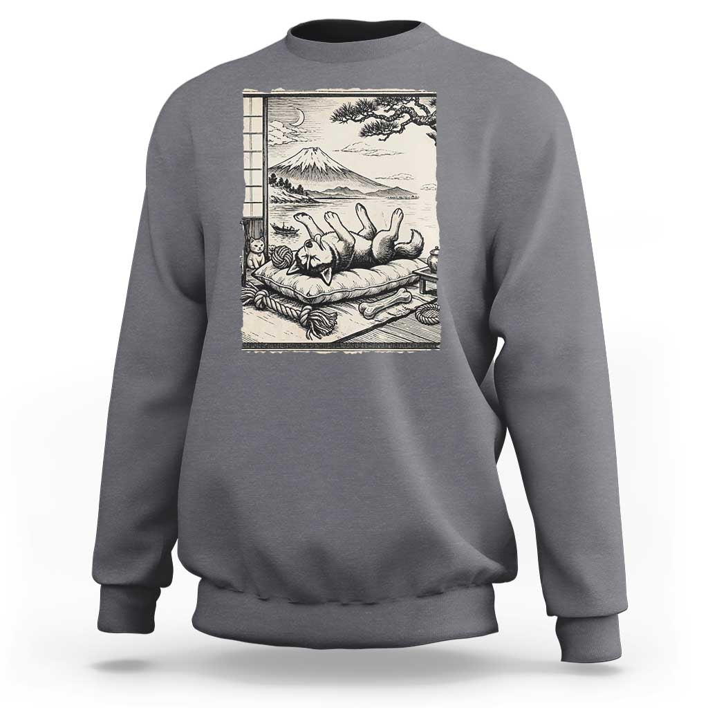 Vintage Japanese Ukiyoe Siberian Husky Sweatshirt Cute Sleeping Animal Gift