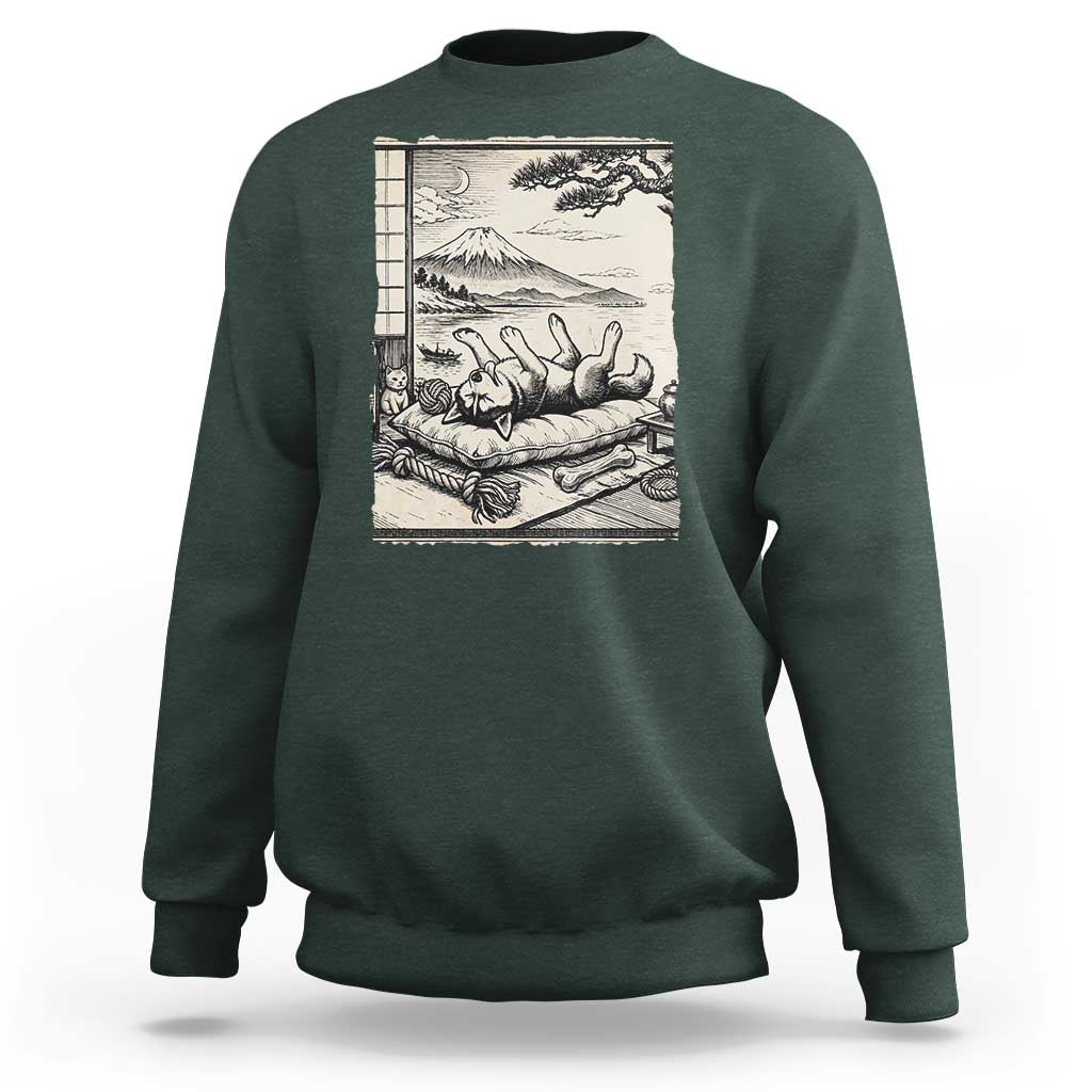 Vintage Japanese Ukiyoe Siberian Husky Sweatshirt Cute Sleeping Animal Gift