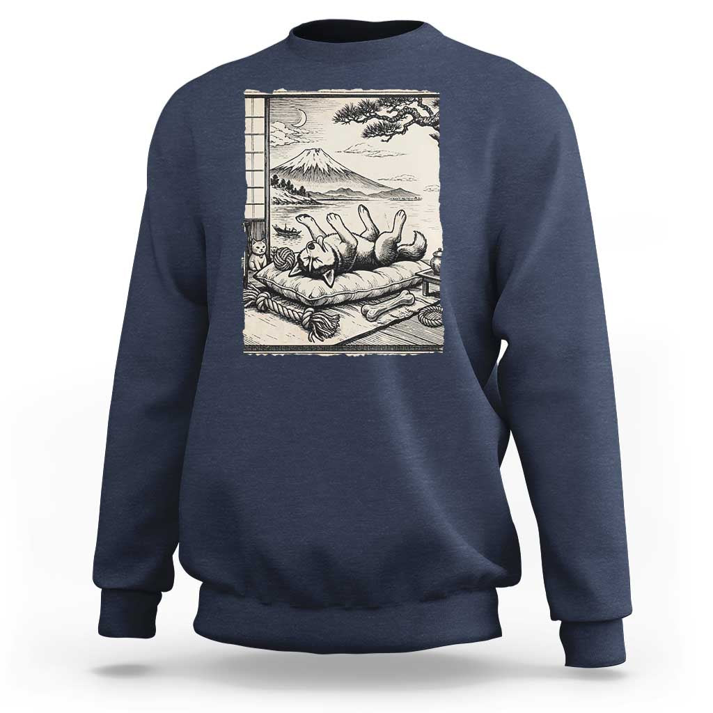 Vintage Japanese Ukiyoe Siberian Husky Sweatshirt Cute Sleeping Animal Gift