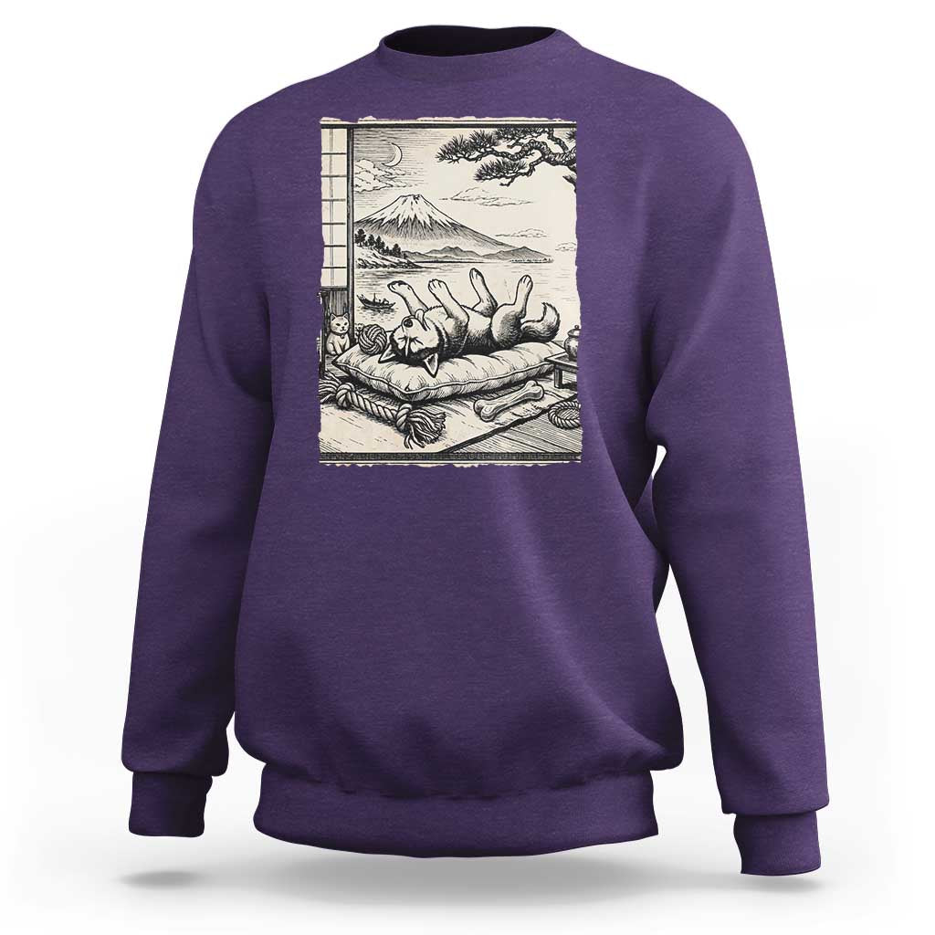 Vintage Japanese Ukiyoe Siberian Husky Sweatshirt Cute Sleeping Animal Gift