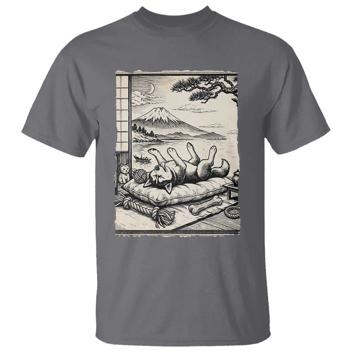 Vintage Japanese Ukiyoe Siberian Husky T Shirt Cute Sleeping Animal Gift