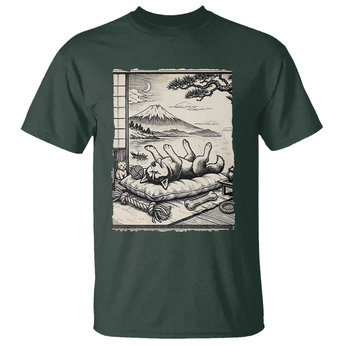 Vintage Japanese Ukiyoe Siberian Husky T Shirt Cute Sleeping Animal Gift