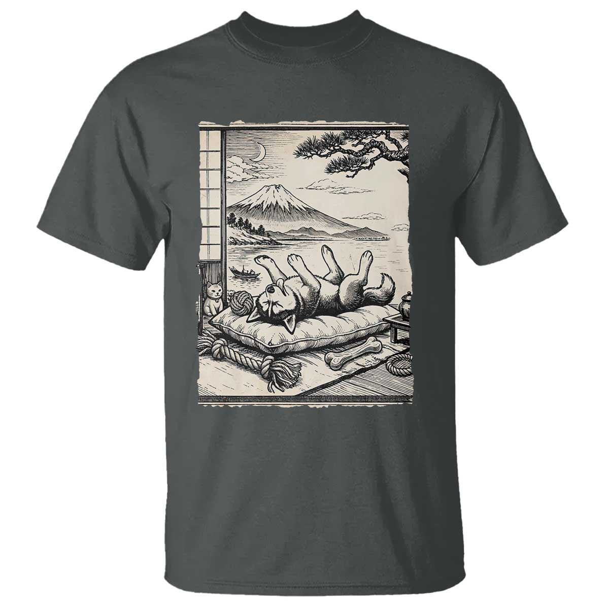Vintage Japanese Ukiyoe Siberian Husky T Shirt Cute Sleeping Animal Gift