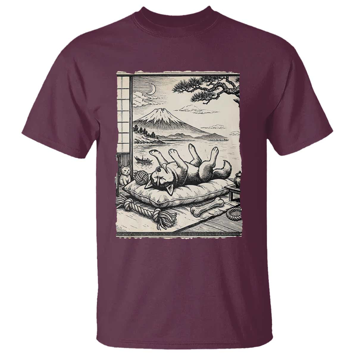 Vintage Japanese Ukiyoe Siberian Husky T Shirt Cute Sleeping Animal Gift