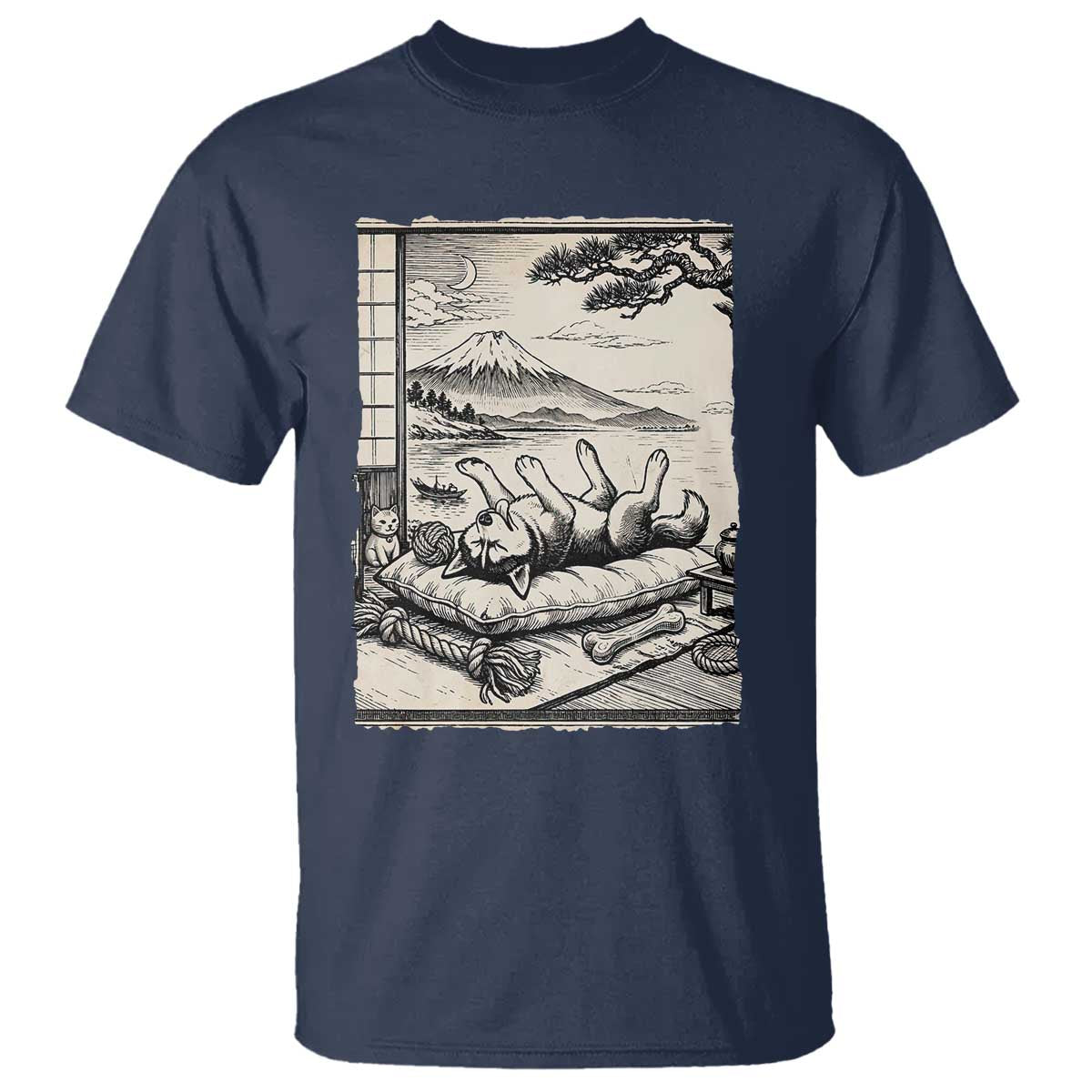 Vintage Japanese Ukiyoe Siberian Husky T Shirt Cute Sleeping Animal Gift