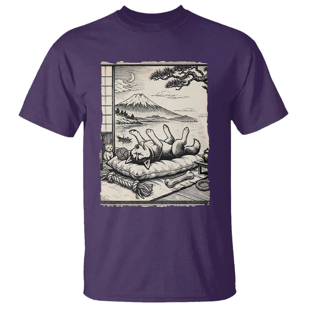 Vintage Japanese Ukiyoe Siberian Husky T Shirt Cute Sleeping Animal Gift