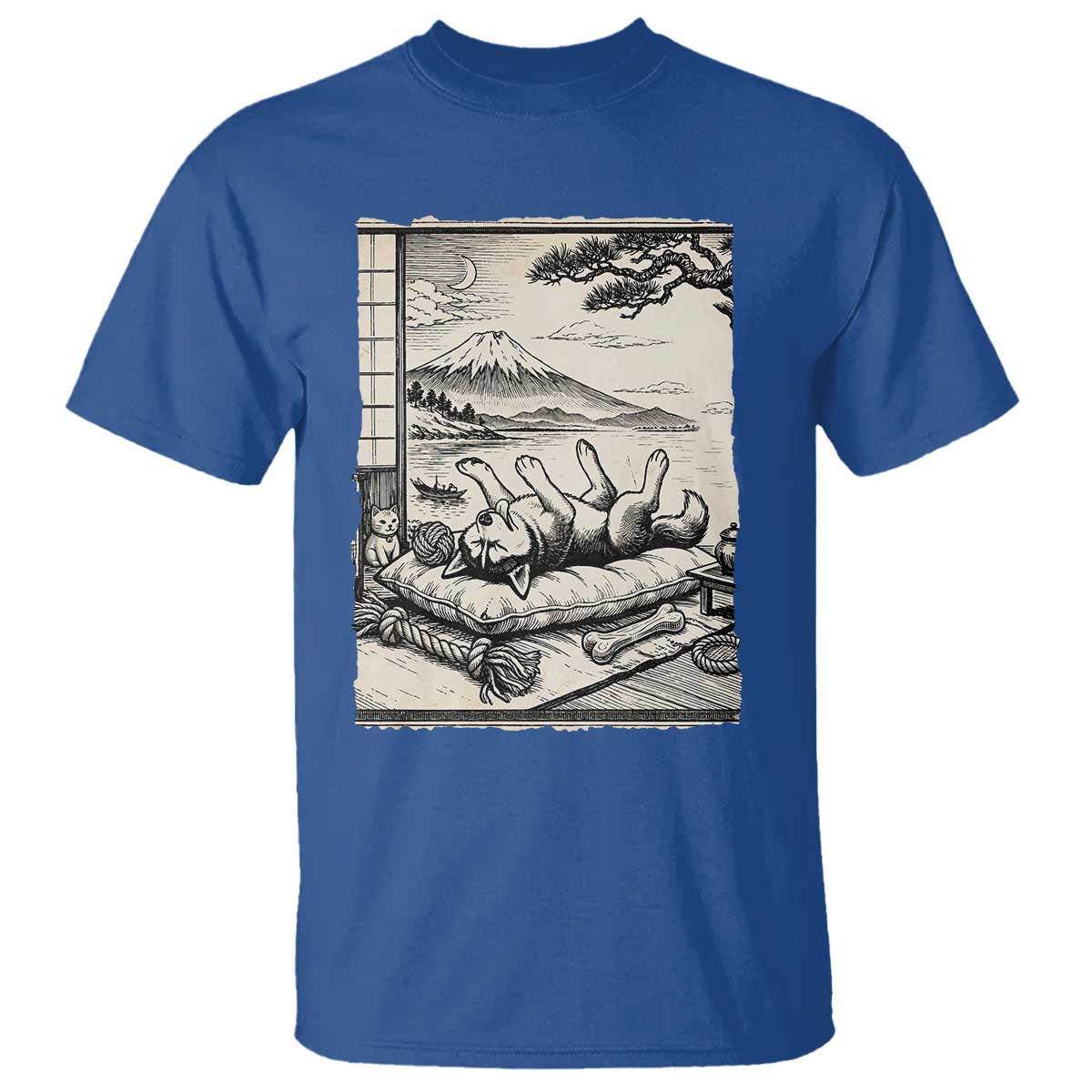 Vintage Japanese Ukiyoe Siberian Husky T Shirt Cute Sleeping Animal Gift