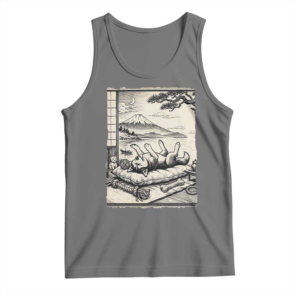 Vintage Japanese Ukiyoe Siberian Husky Tank Top Cute Sleeping Animal Gift