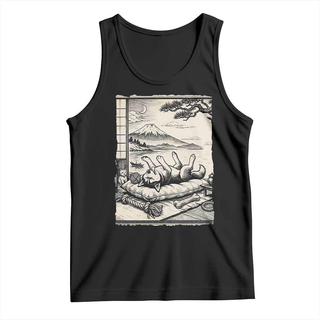 Vintage Japanese Ukiyoe Siberian Husky Tank Top Cute Sleeping Animal Gift