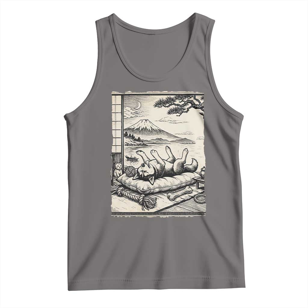 Vintage Japanese Ukiyoe Siberian Husky Tank Top Cute Sleeping Animal Gift