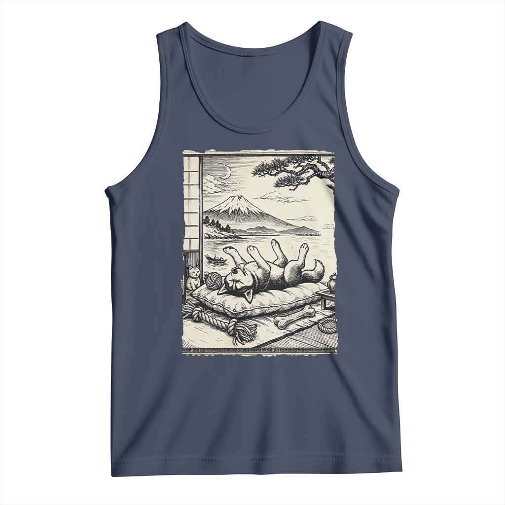 Vintage Japanese Ukiyoe Siberian Husky Tank Top Cute Sleeping Animal Gift