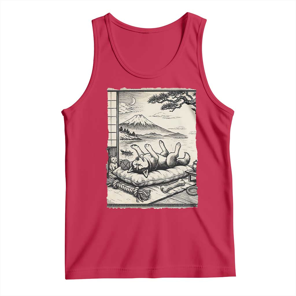 Vintage Japanese Ukiyoe Siberian Husky Tank Top Cute Sleeping Animal Gift
