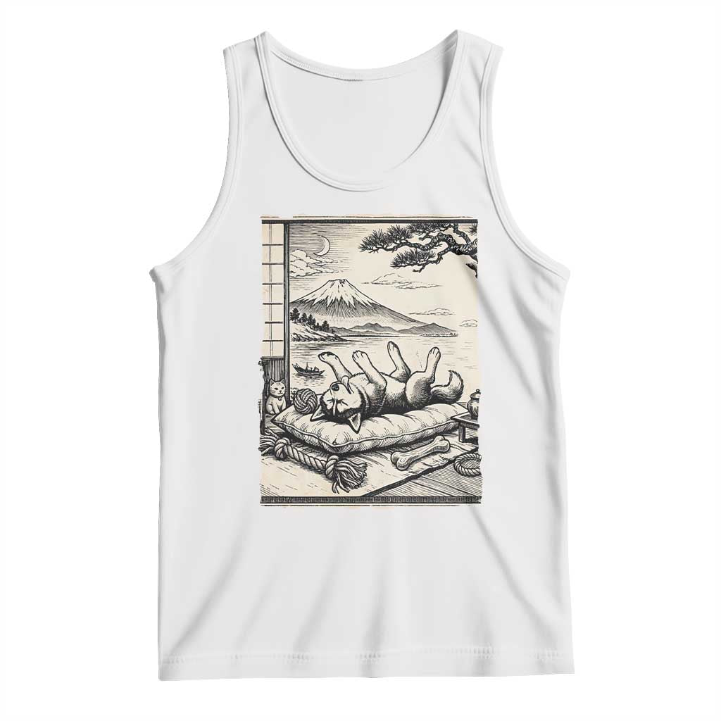Vintage Japanese Ukiyoe Siberian Husky Tank Top Cute Sleeping Animal Gift
